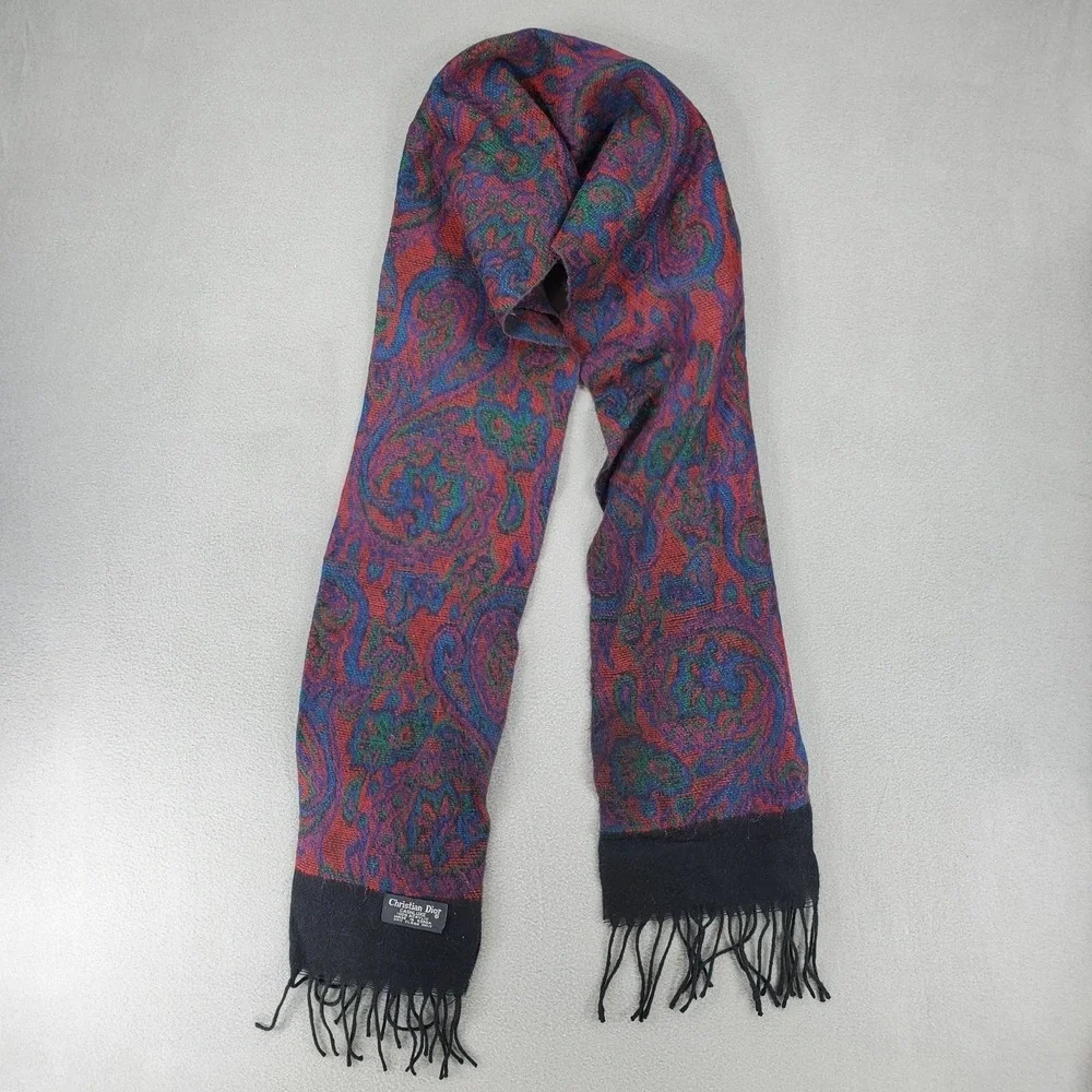 Vintage Christian Dior Cashluxe Acrylic Scarf Purple Plaid Casual Soft